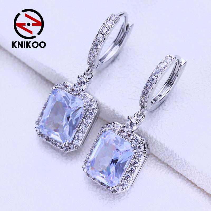 KNIKOO Серьги-клипсы для женщин с кубическим цирконием, модные длинные серьги-кольца, ювелирные изделия для свадебной вечеринки, подарки