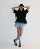RONRON Double Layered Shirring Short T Shirt Black
