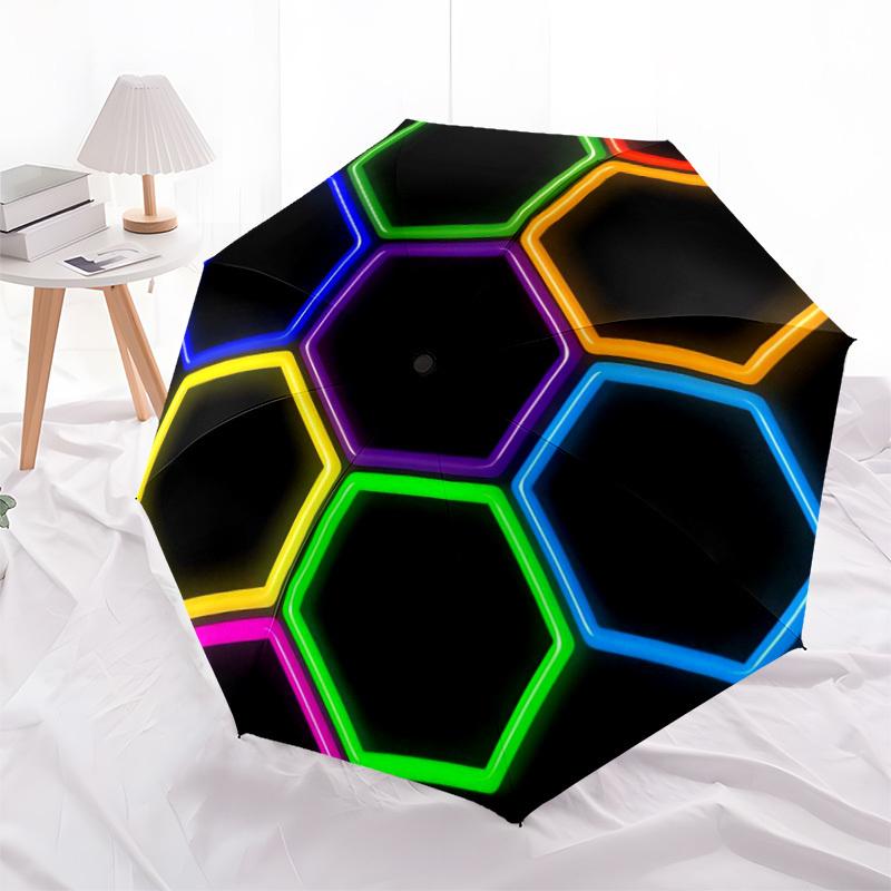 1pc Neon Hexagon Pattern Umbrella with Plastic Handle,Suitable for All Seasons Home Travel Outdoor UmbrellaDD986