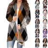 Women's Casual Fashion Plaid Print Half-open Collar Mid-length Irregular Hem Cardigan Jacket