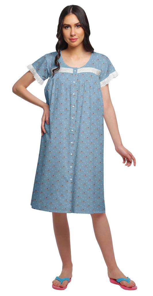 Moomaya Женская ночная рубашка с короткими рукавами и хлопковой кружевной каймой с принтом