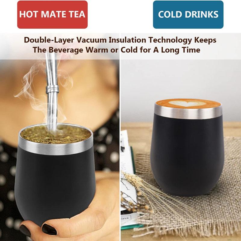 Yerba Mate Cup Set Stainless Steel Insulated Tumbler with Lid and Straw Double-Wall Mate Tea Cup Spoon for Hot and Cold Drinks