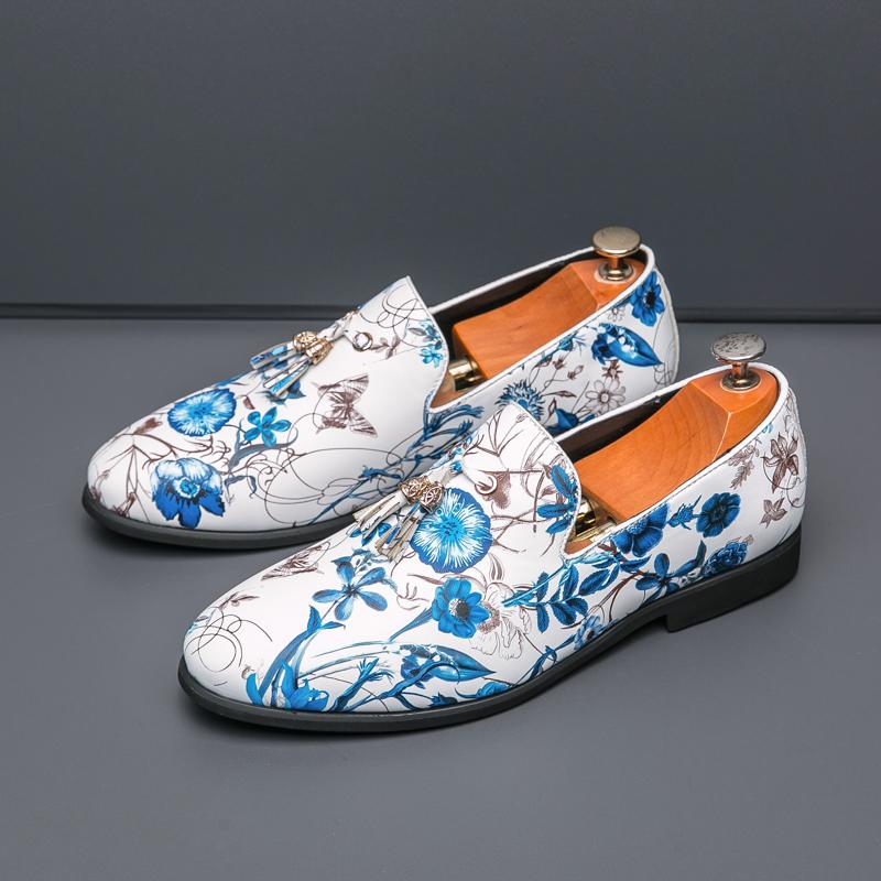 New Men Loafers PU Print Color Tassel Decoration Low Heel Trendy Youth Business Casual Men Shoes Large Size 38-46
