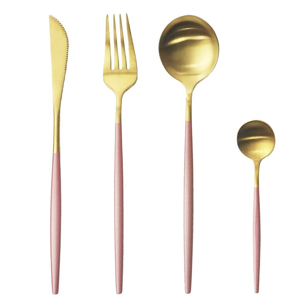 4Pcs Pink Gold Dinnerware Set Blue Gold Matte Cutlery Set Stainless Steel Tableware Set Fork Knife Spoon Silverware Flatware Set