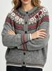 Fair Isle Cardigan for Women Vintage Round Neck Knit Sweater Coat Fall Winter Lazy Style