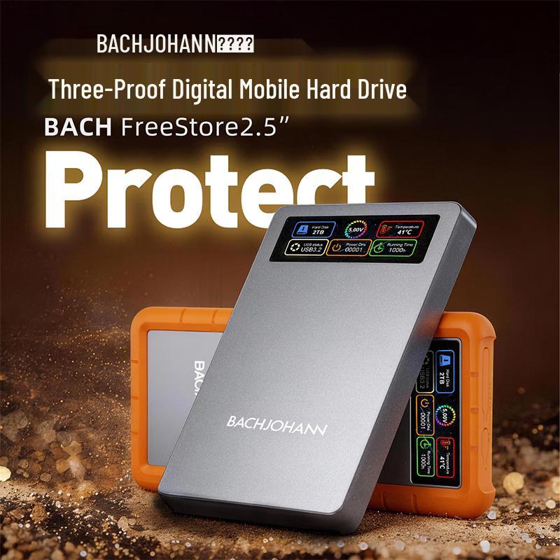 Прочный внешний жесткий диск Bach John с цифровым дисплеем, USB 3.2