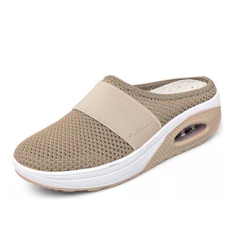 Large Size Lazy Shoes Women's Mesh Breathable Bag Head Half Slippers Muffin Thick-soled Round Head Without Heel Mesh Shoes