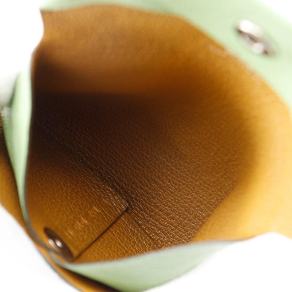 Hermes Bastia Coin Purse Green Shave Women Used