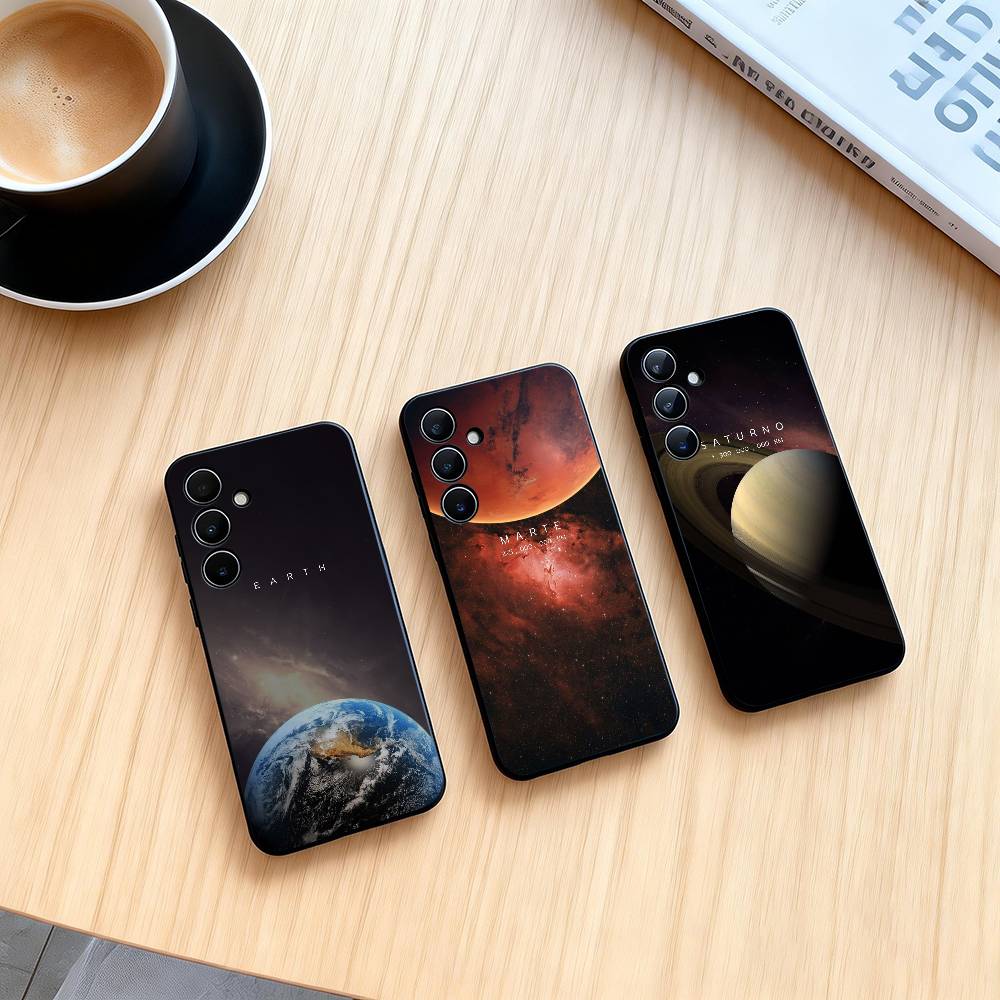 Восемь планет в космосе Чехол для телефона Черный Силикон Мягкий Для Samsung Galaxy A73,A72,A71,A70,A53,A52,A51