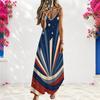 Women Plus Size V Neck Spaghetti Strap Sleeveless American Flag Print A Line Long Dress