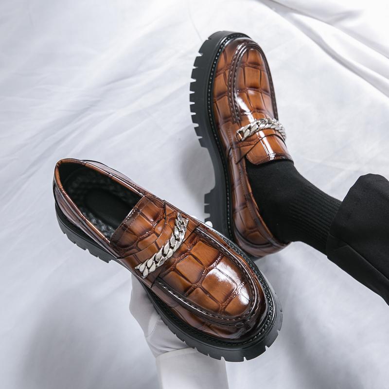 Men Loafer Dress Elevator Shoes Height Increase Punk Leather Thick Sole Creepers Platform Shoes