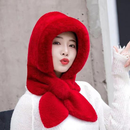 Autumn Winter Warm Hat Plush Lining Windproof Integrated Headwear Scarf for Women Cold Protection 3-in-1 Neck & Ears Warmer Plush Hat for Motorcycle