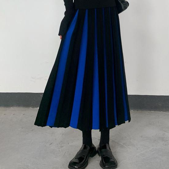 Женская миди-юбка с высокой талией, лоскутная цветная плиссированная юбка, осенняя вязаная юбка, универсальная, удобная для повседневной носки