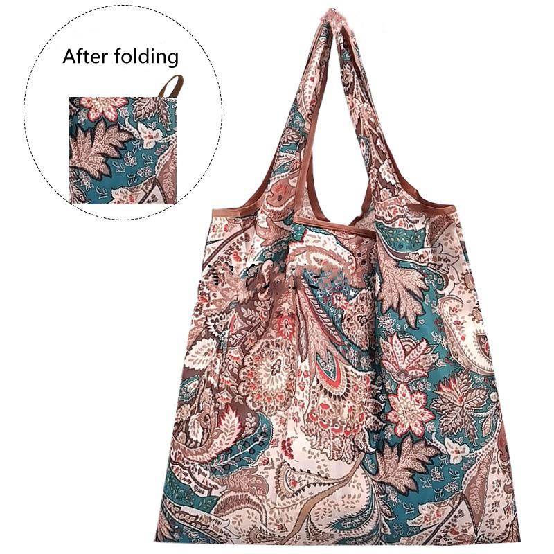 1PC Reusable Shopping Bag Folding Nylon Bag Printing Eco Large Capacity Grocery Bags Waterproof Portable Shopping Bags