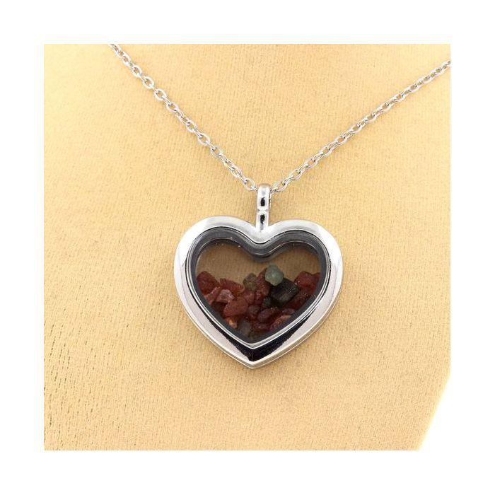 Pierres et Minéraux. Collier Tourmaline multicolore brut. Modèle coeur.