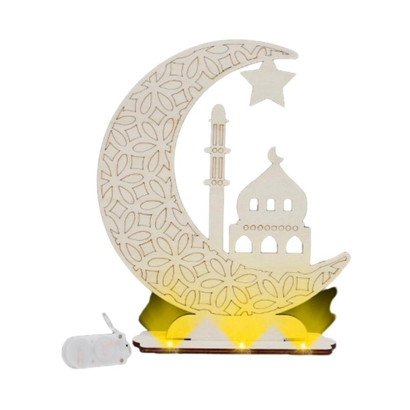 Уникальное деревянное настольное украшение Eid Mubarak Светодиодная луна-звезда Лампа-светильник Сделай сам Настольные украшения для праздничных торжеств