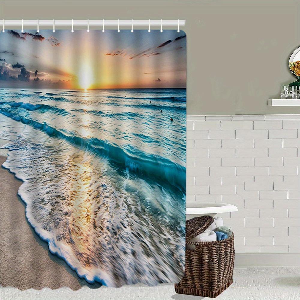 4 шт., наборы занавесок для душа с узором морской волны для ванной комнаты, нескользящие коврики для ванной комнаты, крышка для унитаза, коврик для ванной, набор для ванной комнаты