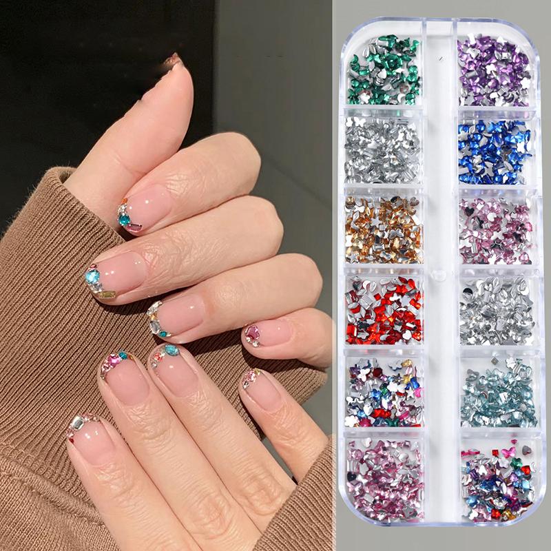 12 Grid Mini Nail Flat Back Beautify Nails Diy Decorative 3D Manicure Nail Art Decorations For Girls