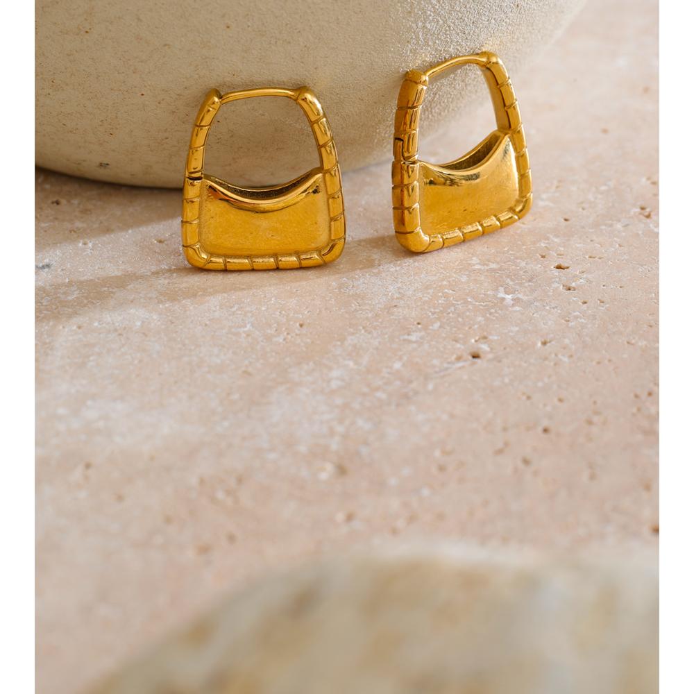 Eetit Серьги-кольца из литой нержавеющей стали с покрытием из 18-каратного золота. Стильная уникальная текстура. Повседневные украшения. PVD-покрытие, водостойкие.