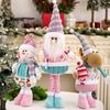 Pink Plush Christmas Doll Retractable Standing Snowman Santa Reindeer Grandma Dolls for Bedroom Home Window Desktop Decoration