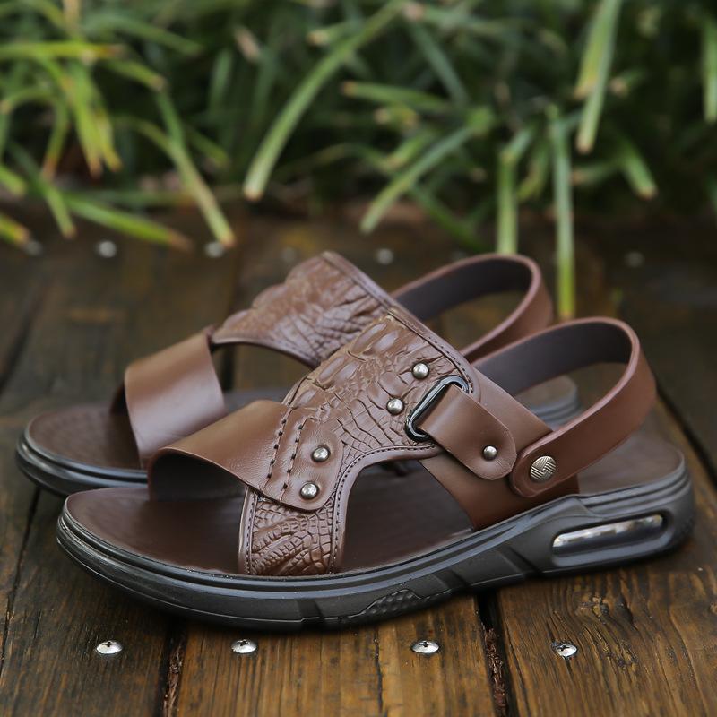 Summer New Cowhide Casual Beach Shoes Platform Non-slip Cool Slippers Sandals Men's Wholesale