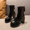 Мода Модные женские ботильоны на высоком каблуке на платформе из кожи с массивной подошвой Зимний тренд Элегантные туфли-лодочки для вечеринок Chelsea Botas Mujer