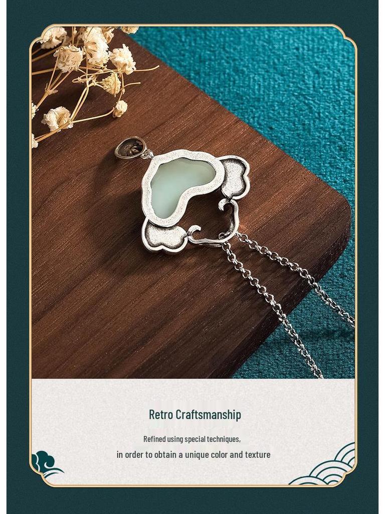 Посеребренное ожерелье-подвеска с имитацией нефрита Хэтянь и замком безопасности – украшение в китайском древнем стиле, подарок для мамы