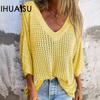 T-shirt Women's Hollow Out Slouchy Style Design V-Neck Anti Jersey