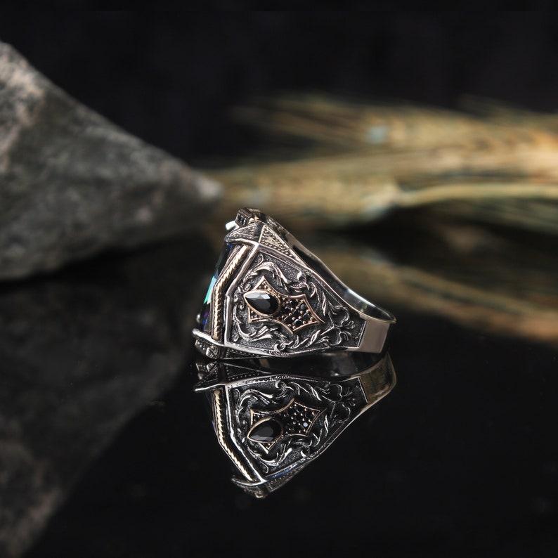 Серебряное мужское кольцо с мистическим дизайном, топаз и цитрин, кольца из стерлингового серебра 925 пробы для мужчин, ювелирные изделия, подарок для него