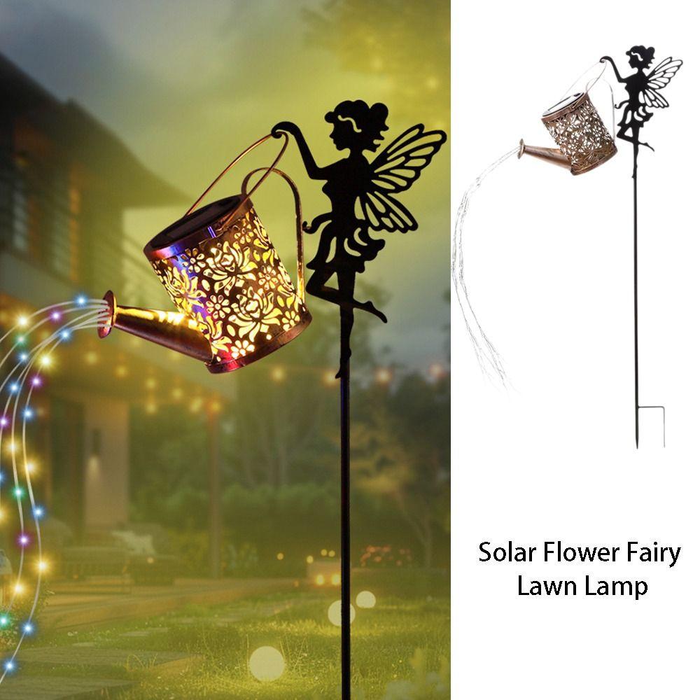 Metal Construction Solar Watering Can Lights Waterfall Effect Fairy Projection Light Garden Decor