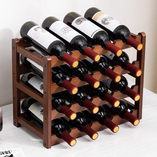 Bamboo Wine Rack Holder Bar Cabinets Stackable Storage Cube Tabletop for Champagne