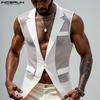 Men Lapel Sleeveless Buttons Stitching See Through Mesh Sheer Waistcoats
