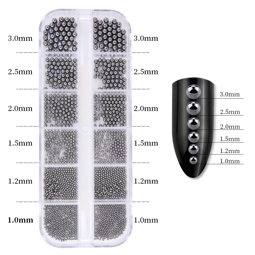 12 сеток, золото, серебро, стальные шарики для дизайна ногтей, смешанные аксессуары для маникюра своими руками, набор для украшения ногтей