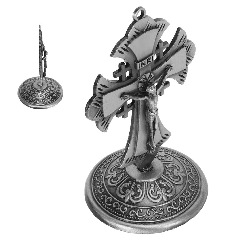 Jesus Statue Ornament Alloy Jesus Christ Cross Statue Figurine Christian Ornaments for Household