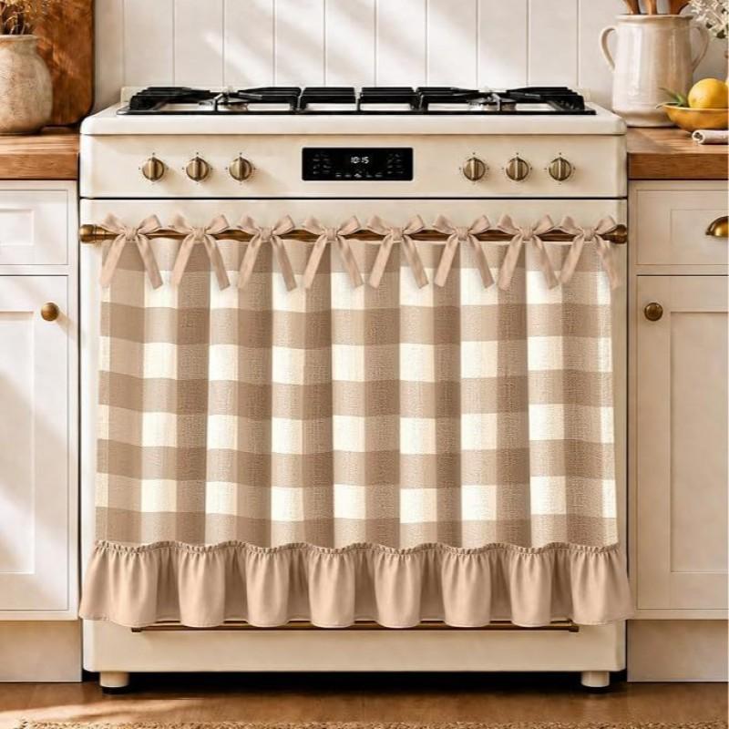Linen Blend Floral Oven Curtain With Tie-Top Header Rustic Kitchen Decor Stove Dishwasher