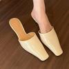 Кремовые женские полушлепанцы с квадратным носком, весенняя уличная обувь 2025, мюли на шпильке
