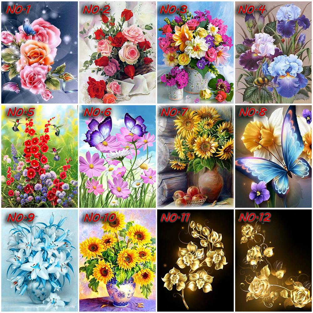 5D DIY Алмазная картина Полный дрель Круглый цветок Алмазная вышивка Полный набор Вышивка крестом Стразы Мозаика Домашний декор