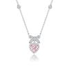Korean Pink Crystal Heart Bow Pendant Necklace Trendy Silver Color Chain Neck Necklace For Women Wedding Aesthetic Jewelry