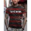 Vintage-Inspired Polyester Men's T-Shirt with Krueger Stripes and Slogan Print, Crew Neck, Short Sleeve Casual Streetwear for Summer - 3D Printed