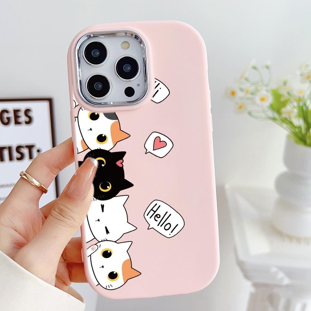 LZ9 мультяшный кот милый художественный дизайн мягкий чехол для телефона Samsung S24 Ultra S23 Plus S21 A16 A54 A34 A06 Infinix Hot 40 30i защита объектива противоударный чехол
