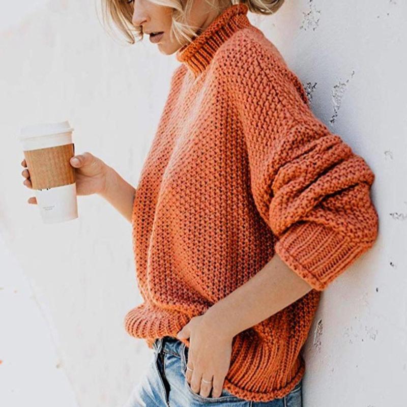 New Autumn Long Sleeve Loose Casual Knitwear Sweater Women Winter Half High Neck Pullover Sweaters for Women Fashion Plus Size Knitted Sweater 24889