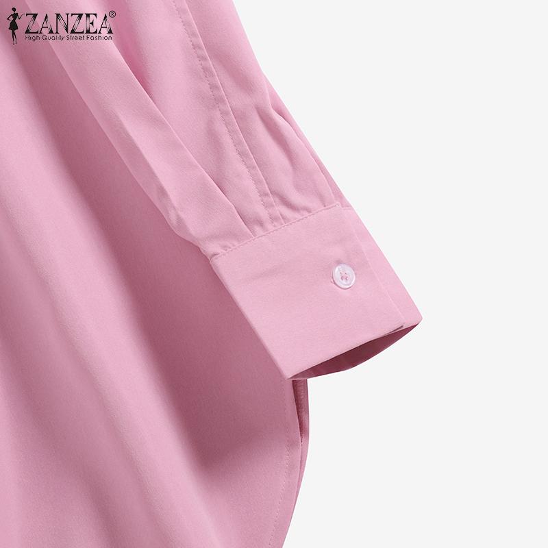 ZANZEA Женские повседневные блузки с отложным воротником и длинными рукавами