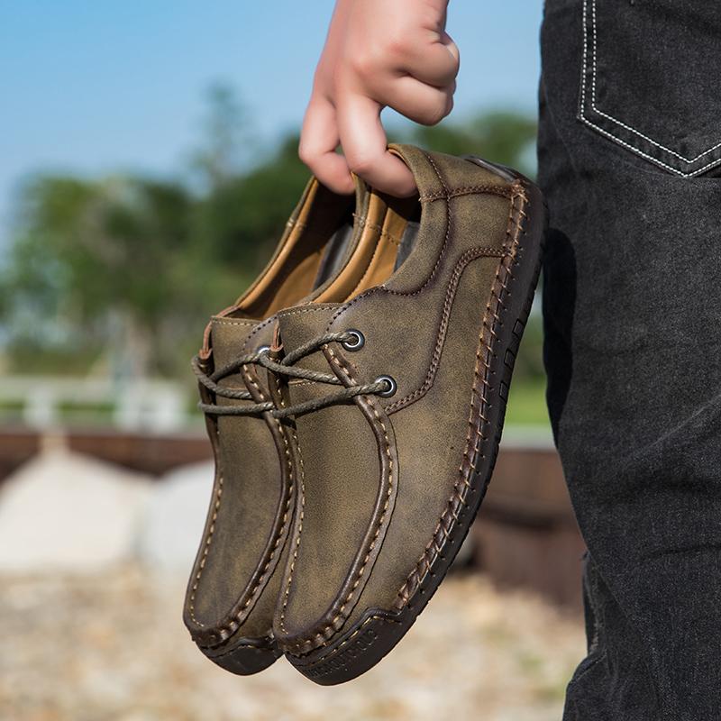 Handmade Flats for Men High Quality Mens Casual Shoes Leather Moccasins Lace Up Men Business Shoes All-match Male Walking Shoes