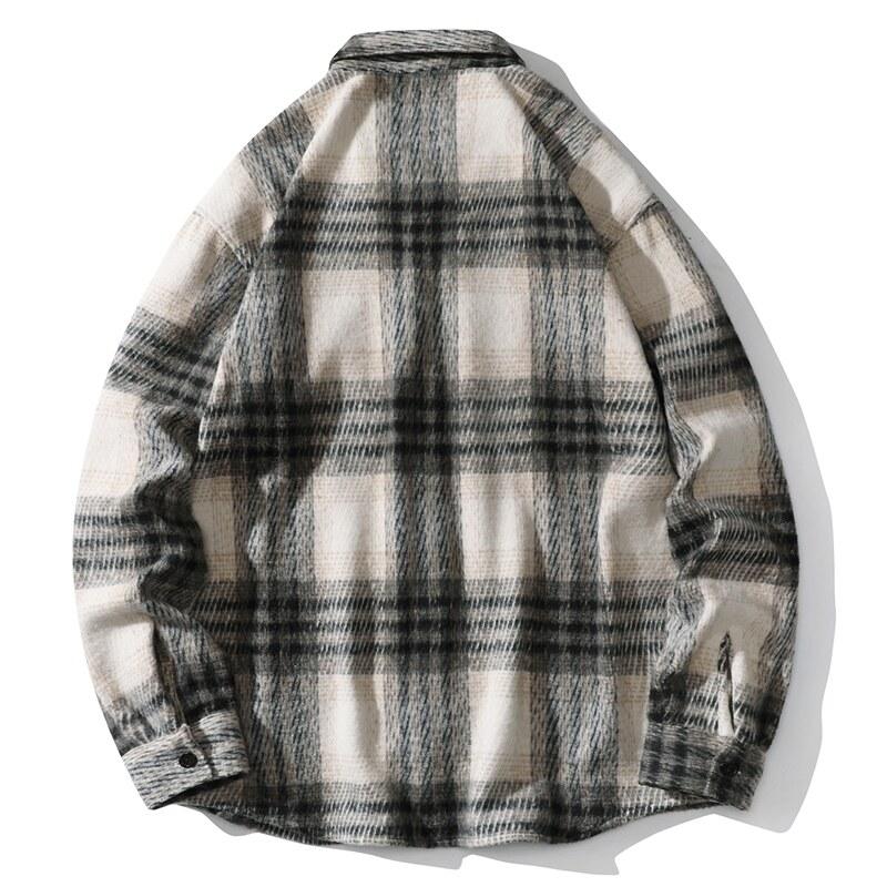 Cozy Up High Street Men's Plaid Shirt Jacket Vintage Double Pockets Designer Loose Cardigans Cargo Work Shirts Daily Couple Clothes