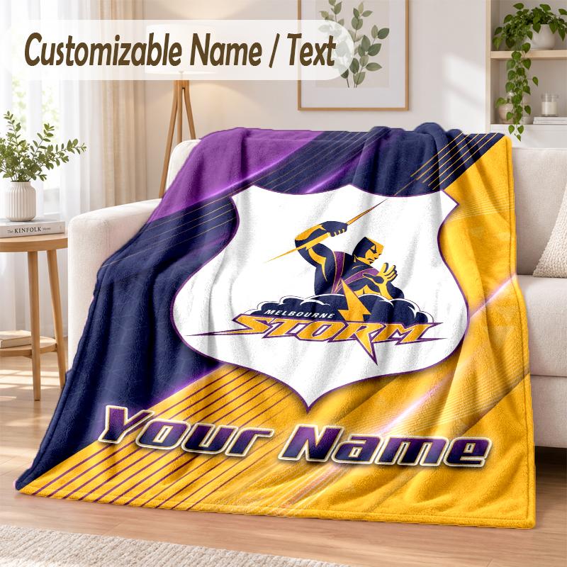 Custom Text Flannel Blanket Melbourne Storm Print Warm Cozy Blanket Home Sofa Bedding