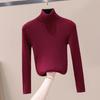 Women Knitted Base Top High Neck Long Sleeve Slim Shirt Solid Color Pullover Thin Sweater