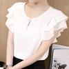 Летняя шифоновая блузка с коротким рукавом и круглым вырезом, женские топы J105