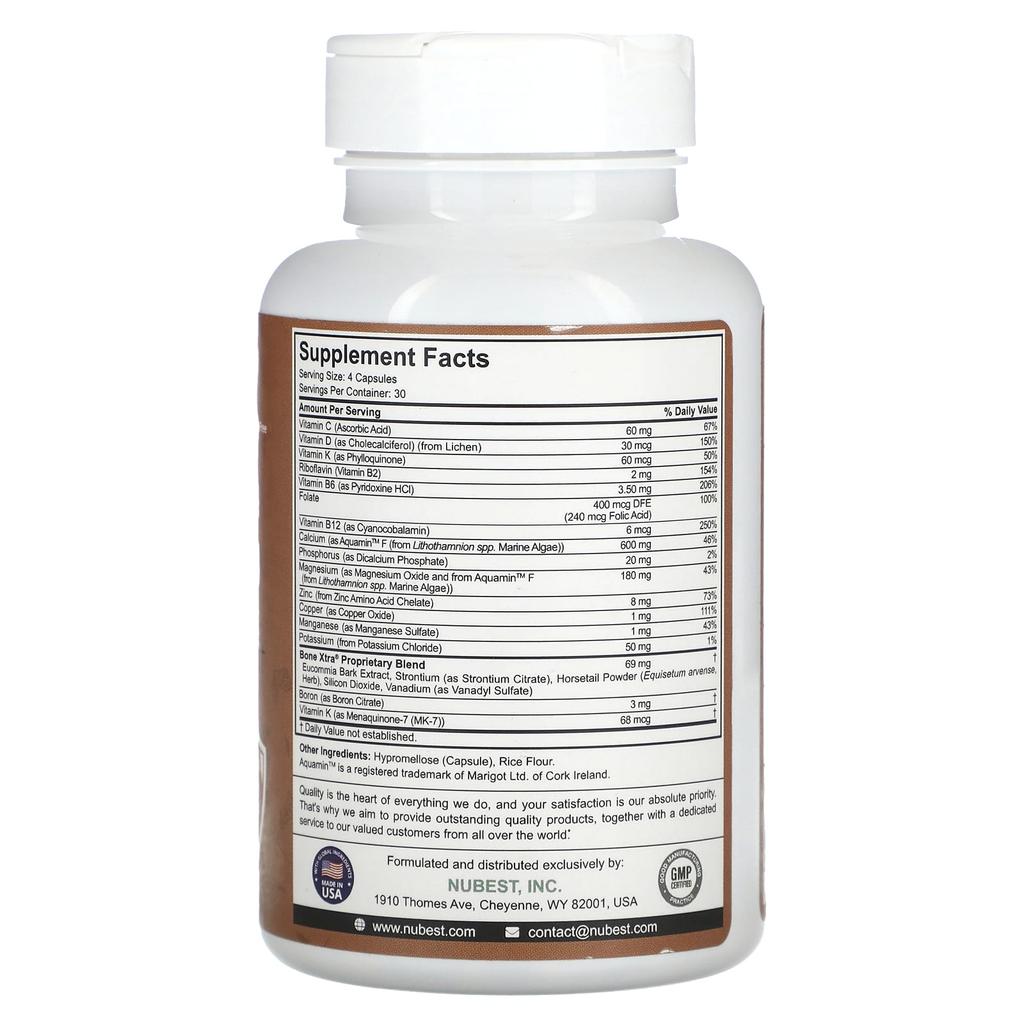 NuBest Bone Xtra, Vegetable Calcium, D3 + K2, 120 Veggie Capsules