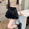 Ruffles Chain Skirt Women High Waist Elegant Mini Skirts Korean Female Slim Sweet Ball Gown Black Skirt