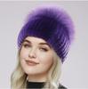 New Women Winter Luxury Real Rex Rabbit Fur Hat Knitted Rex Rabbit Fur Hat Top Natural Fox Fur Cap Genuine Fox Fur Beanies Hat